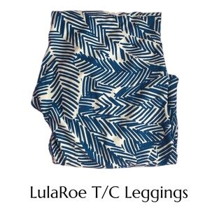 LuLaRoe TC (Tall & Curvy) leggings dark teal and white palm fronds EUC 15062